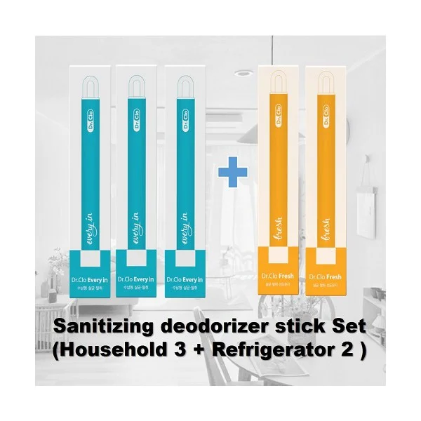 Sanitizing deodorizer stick Set ( Household 3 + Refrigerator 2 )